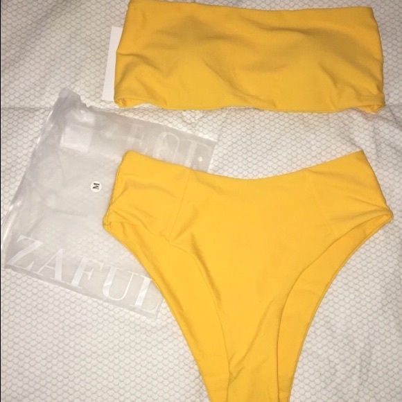 yellow high waisted bikini set